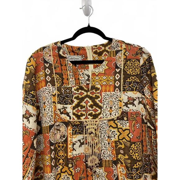 True Vintage 1960s Lady Lewis Women's Graphic Patchwork Print Dress Muumuu OSFM - Picture 4 of 8